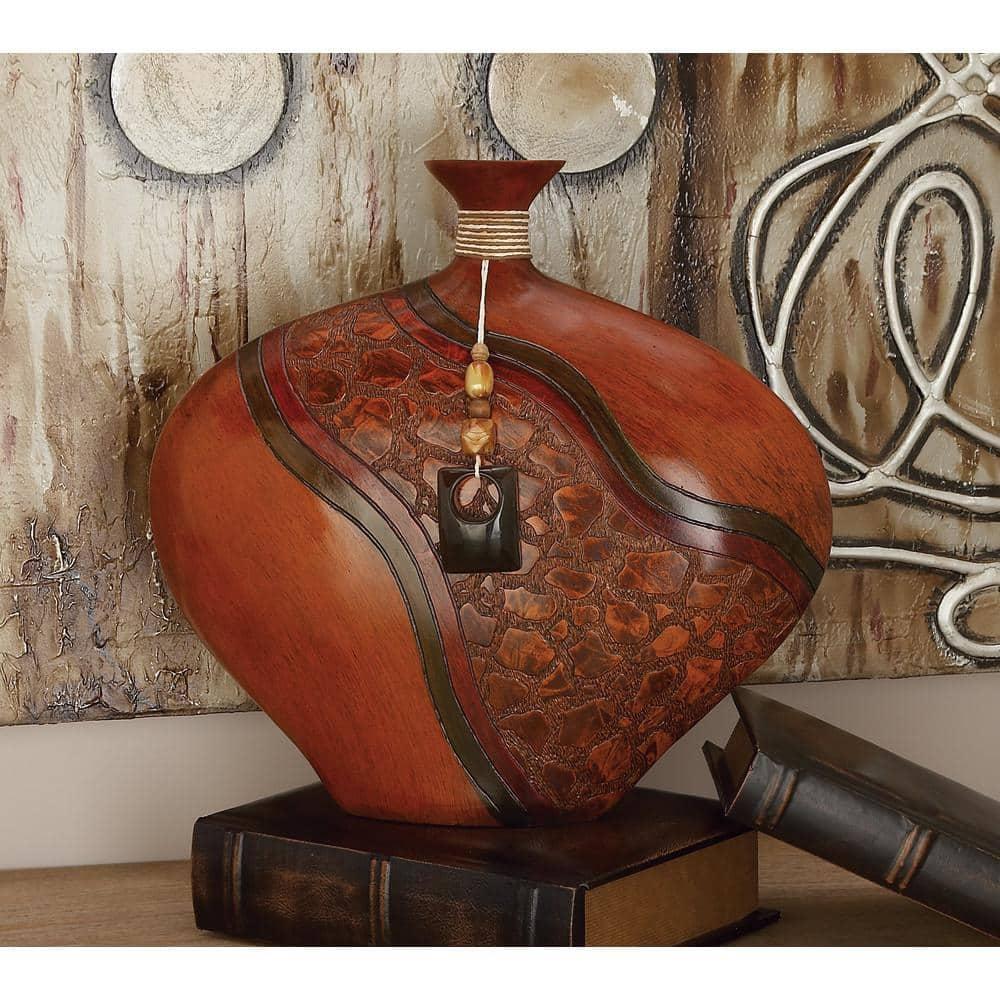 DecMode 14" Brown Polystone Vase with Embossed Details