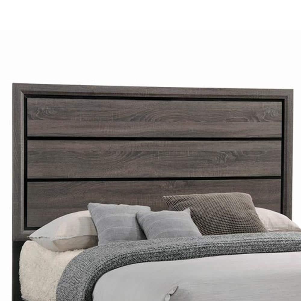Transitional Queen Bed with Plank Panel Headboard and Low Footboard Gray - Saltoro Sherpi