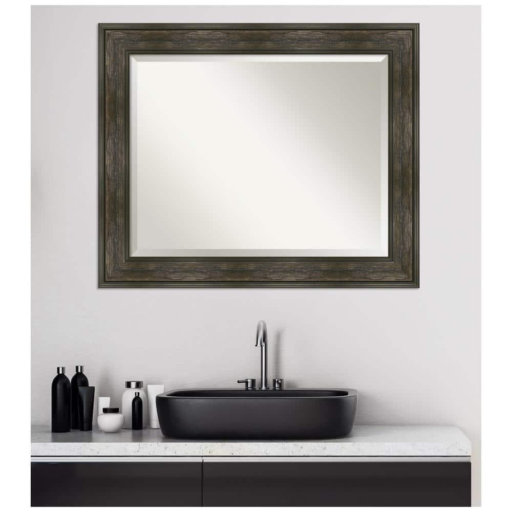 34" x 28" Non-Beveled Rail Rustic Char Wall Mirror - Amanti Art: Rectangle, Polystyrene Frame, Wall Mounted