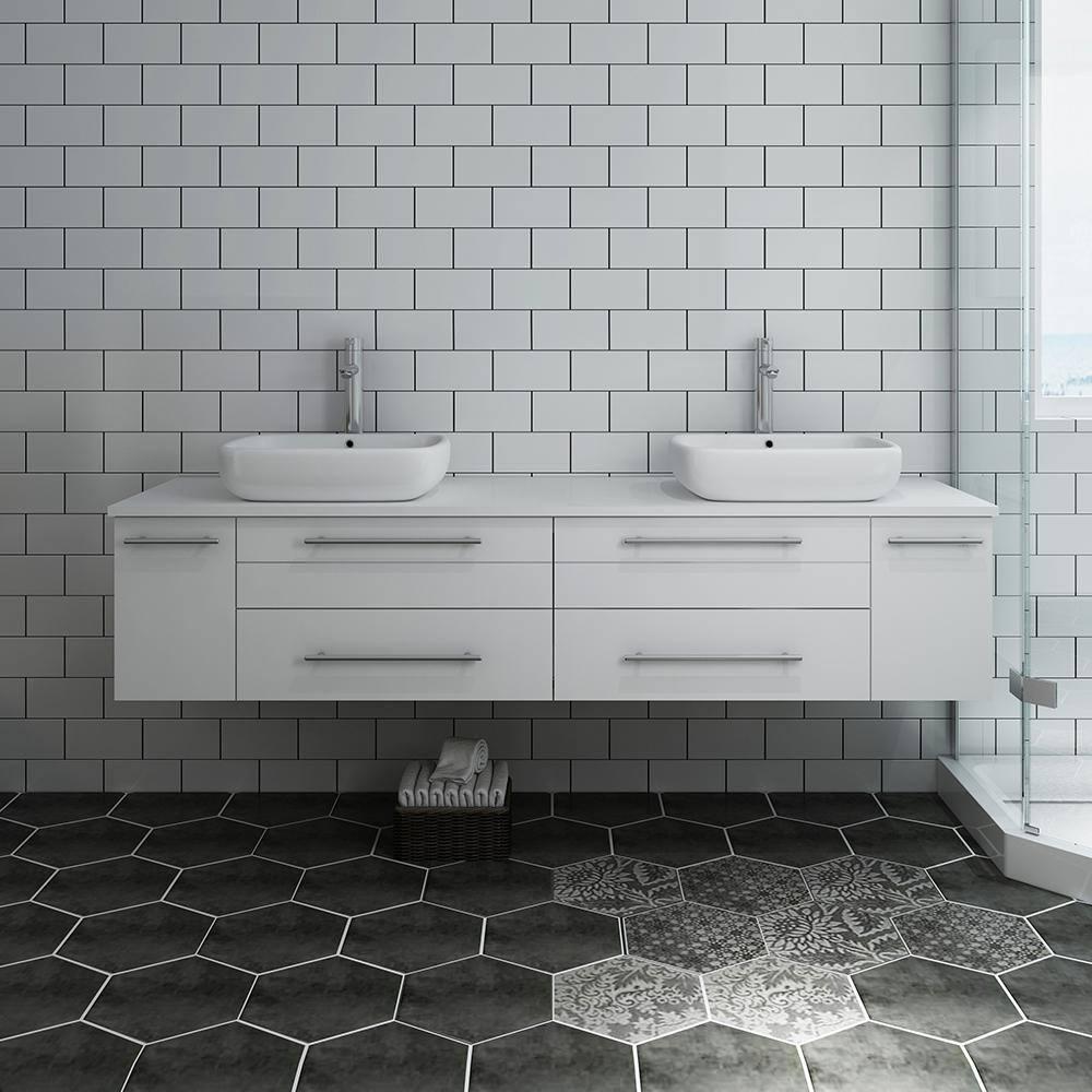 Fresca Lucera 72" Solid Wood Bathroom Cabinet with Double Vessel Sinks in White