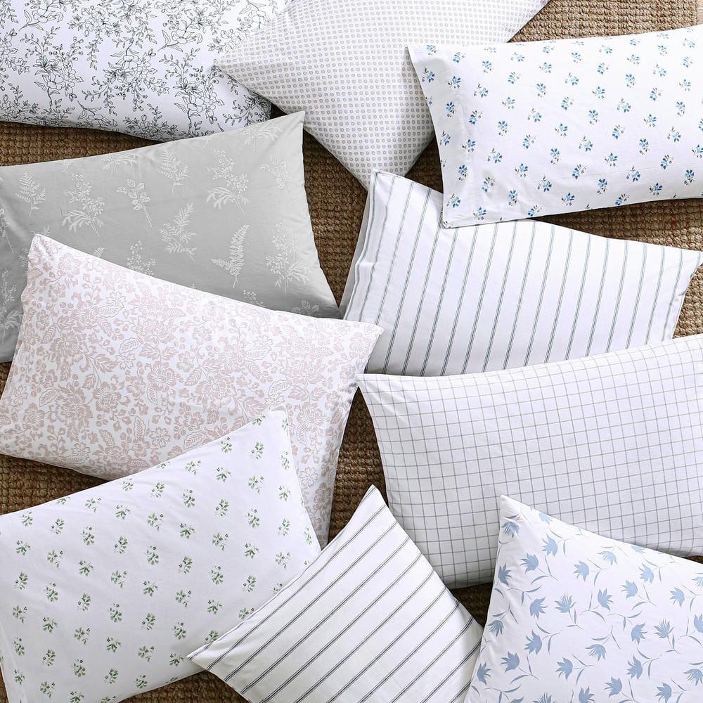Twin Printed Pattern Percale Cotton Sheet Set Green Stripe - Stone Cottage