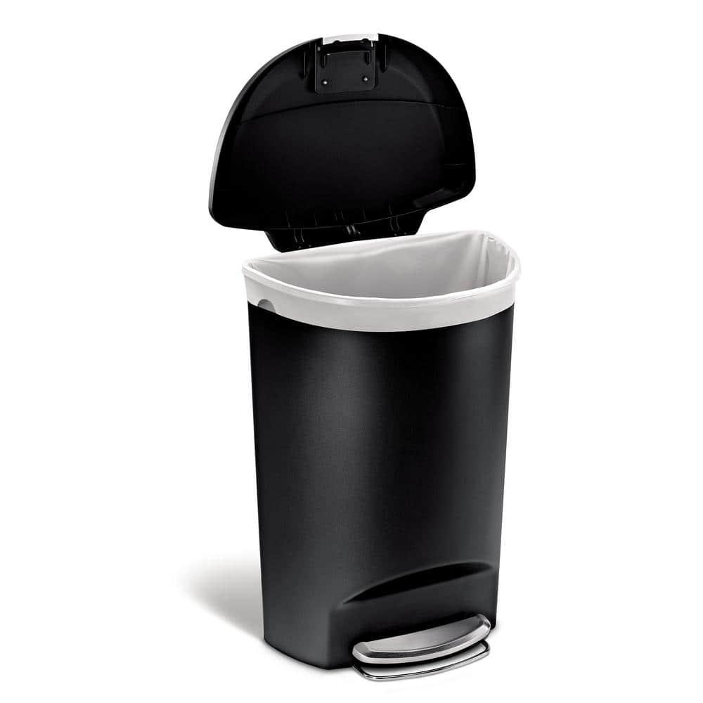 simplehuman 13gal Kitchen Step Trash Can with Soft Close Locking Lid Black Plastic Semi Round Garbage Can