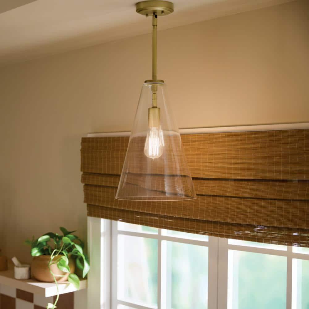 Everly 15.25" 1-Light Cone Pendant with Clear Glass in Natural Brass, for Kitchen Island, Dining Nook, Bedroom, (15.25" x 10.25") 42199NBR