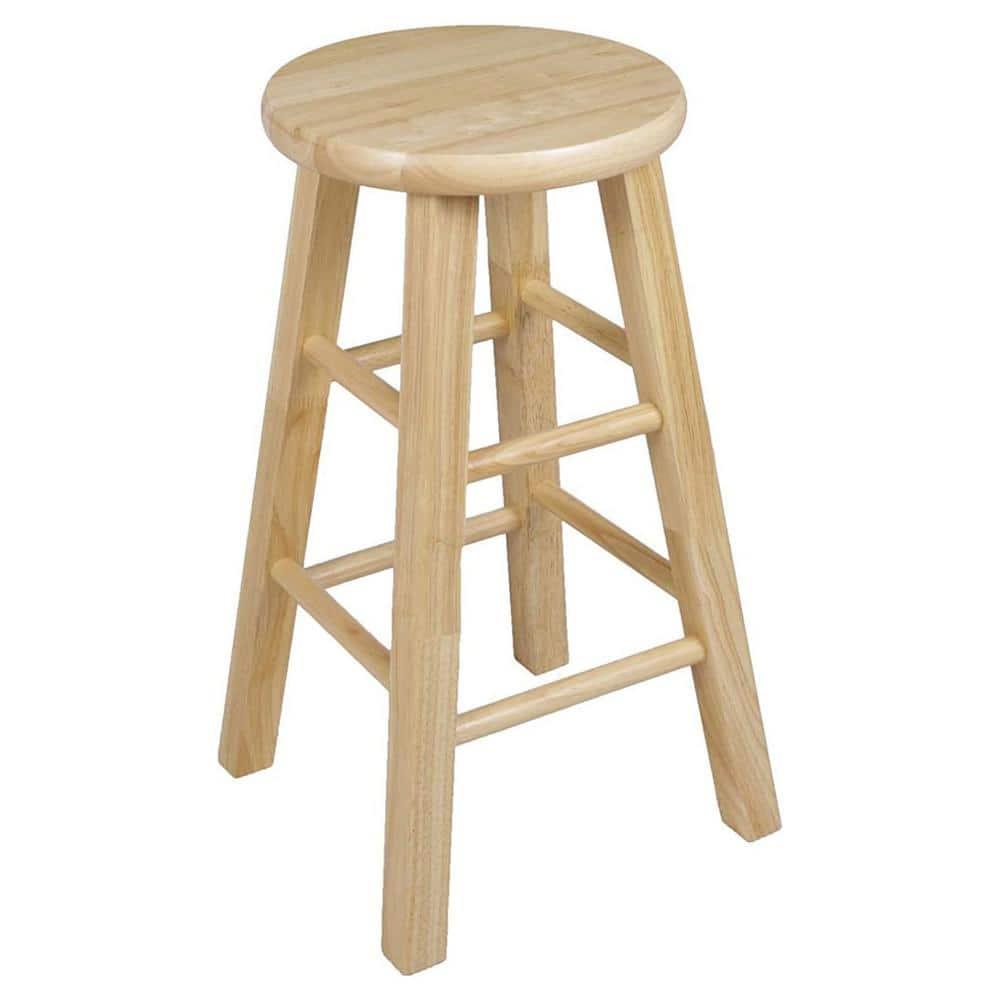 PJ Wood Round-Seat 24 Inch Tall Kitchen Counter Stools for Homes, Dining Spaces, and Bars with Backless Seats, 4 Square Legs, Natural, Set of 2