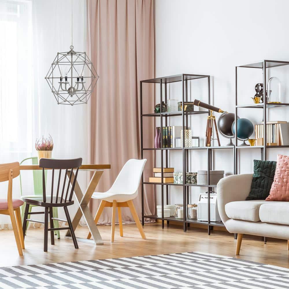 4 Light Hexagon Industrial Rustic Pendant Light, Brushed Nickel