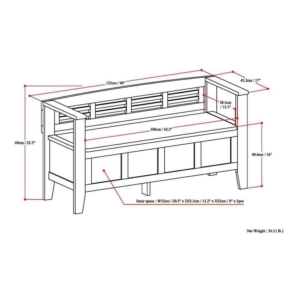 Simpli Home Adams Solid Wood Entryway Lift Top Storage Bench