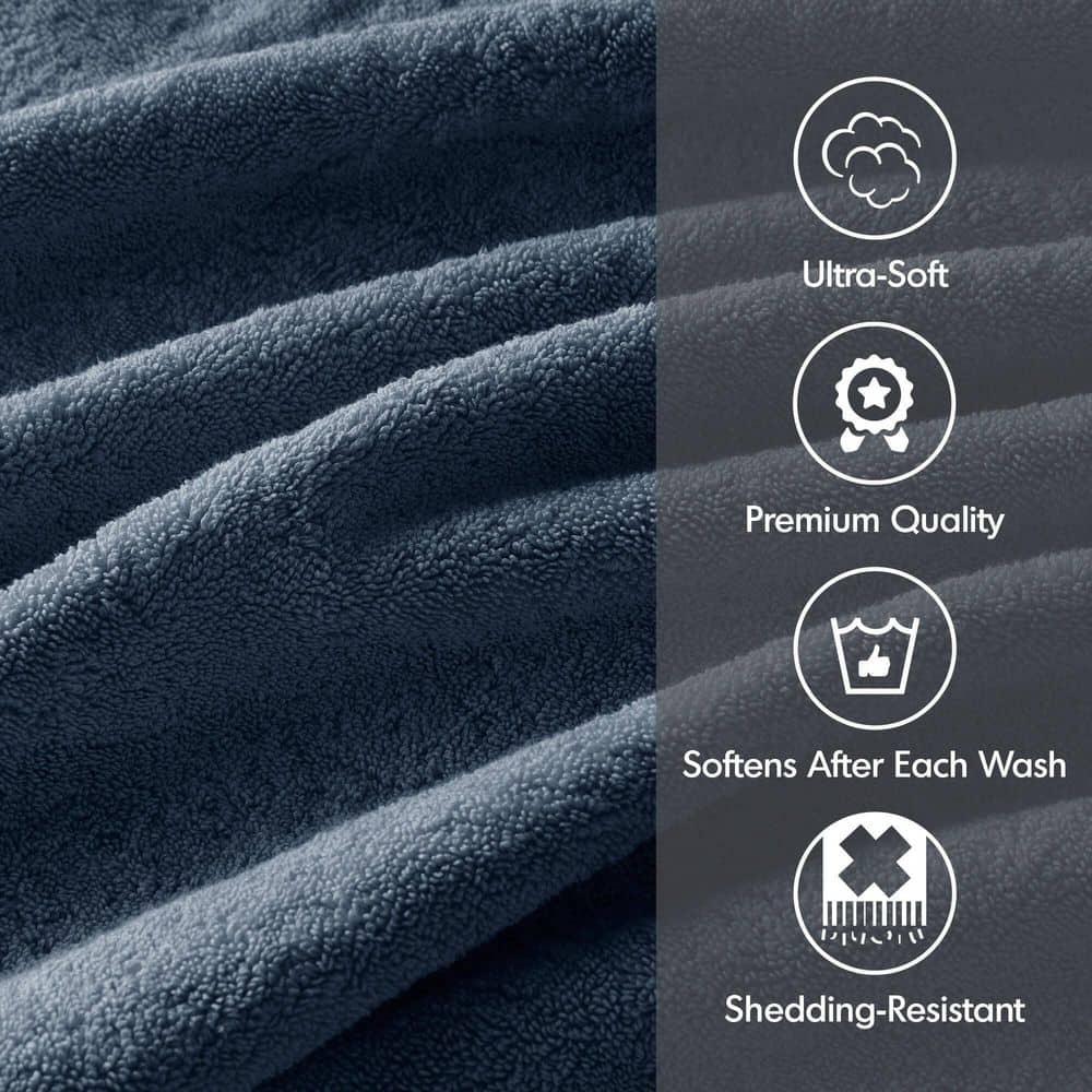 8pc Cotton Bath Towel Set Navy: Madison Park, Heavyweight Terry, OEKO-TEX Certified