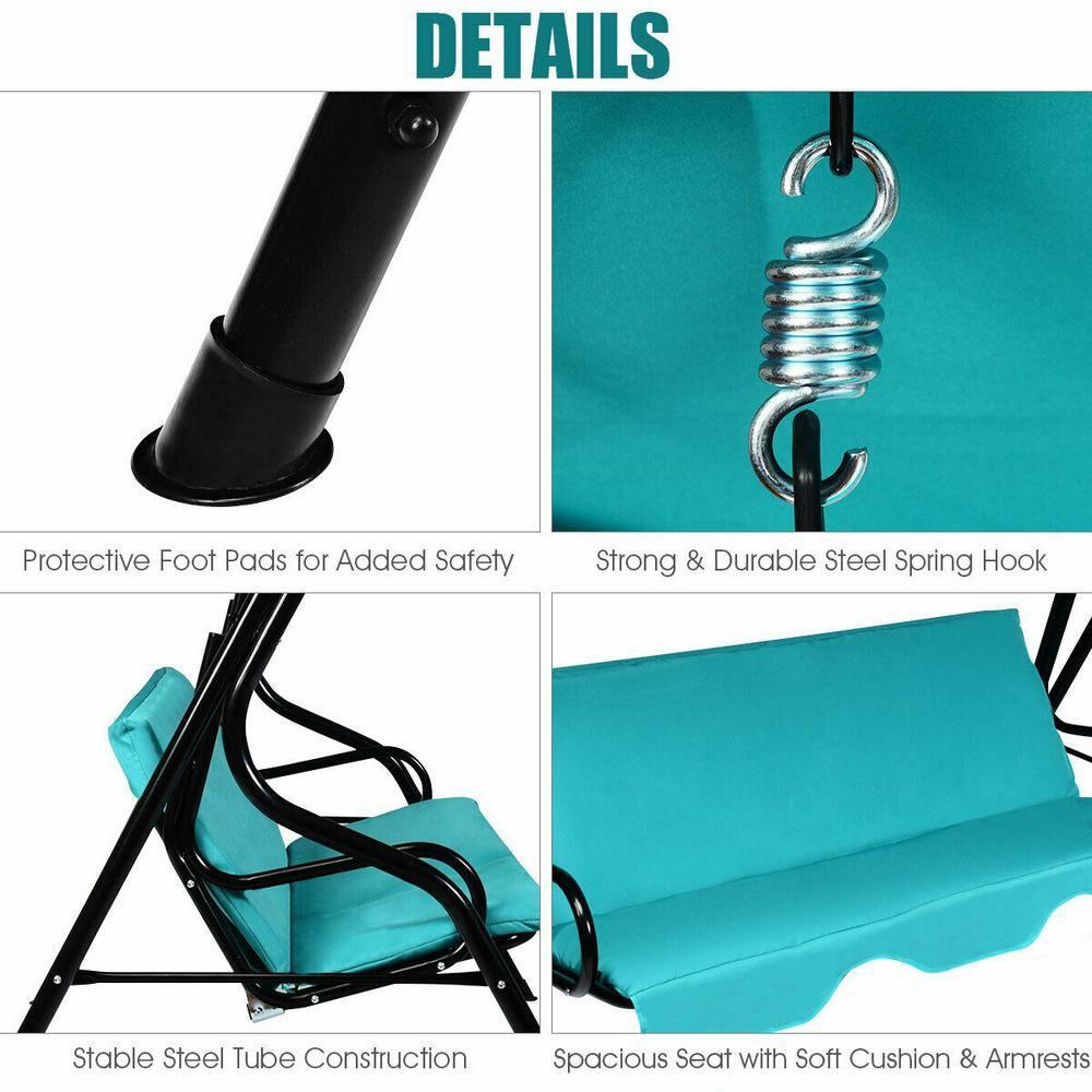 Tangkula 3-Seats Outdoor Glider Hammock with Adjustable Waterproof Canopy Aluminum Frame Patio Swing Chair Blue