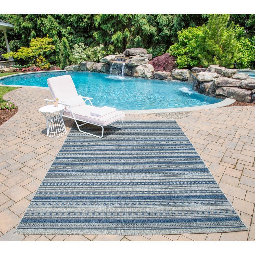 6'7"x9'6" Fair Isle Design Loomed Area Rug Blue - Novogratz By Momeni: Indoor Outdoor, Low Pile, Machine Made