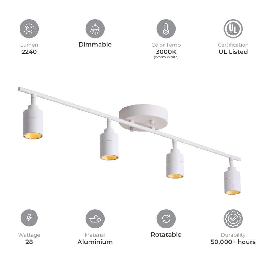 Vidalite Shura 4-Light Integrated LED Track Light w/ Rotatable Heads, 3 ft. Track Lighting Kit, 3000k, 2240 Lumen