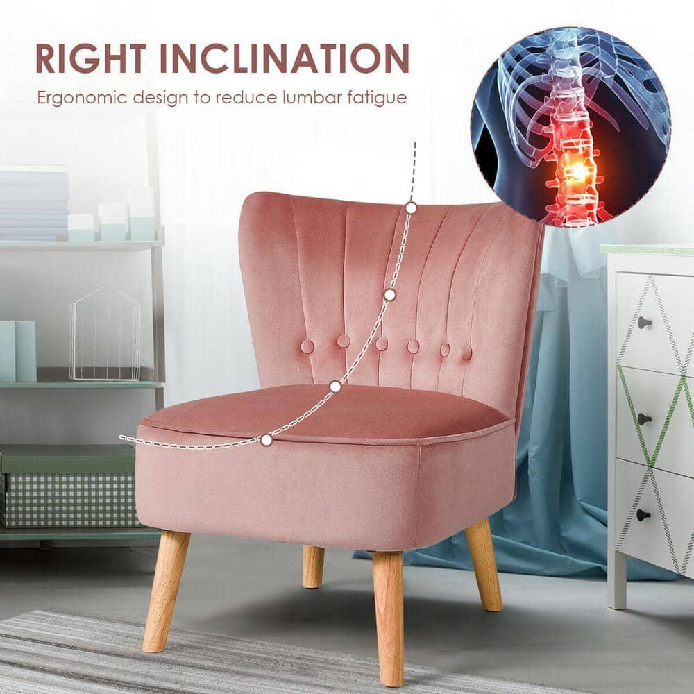 Costway Armless Accent Chair Modern Velvet Leisure Chair Single Upholstered Pink