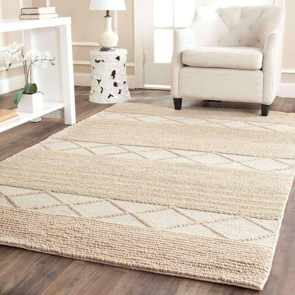 Highland Dunes Tulane Natura Hand Woven Wool/Cotton Geometric Rug in Beige