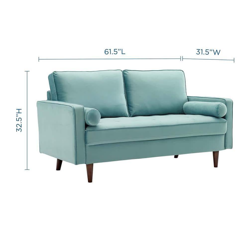 Modway Valour Modern Performance Velvet Loveseat in Mint Green/Walnut