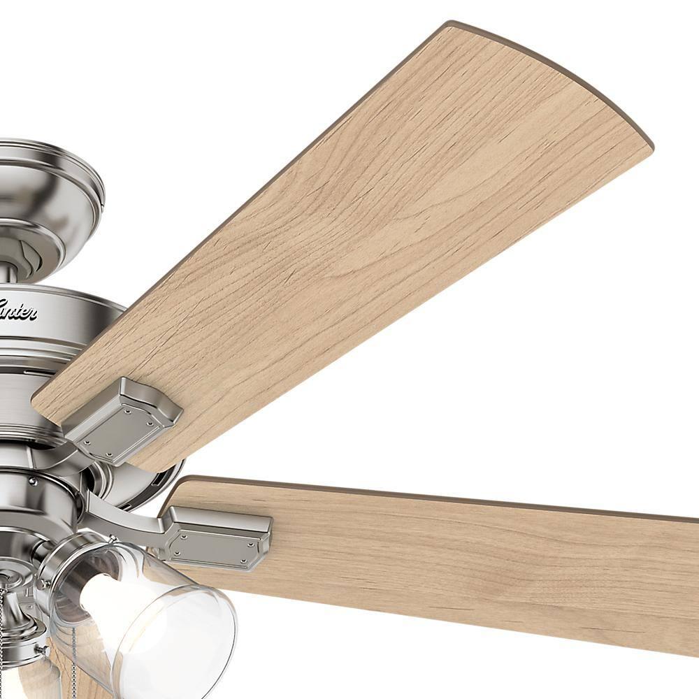 Hunter Fan 52" Crestfield Ceiling Fan (Includes LED Light Bulb) Nickel: 5-Blade, 3-Speed, Reversible Motor, Glass Shades