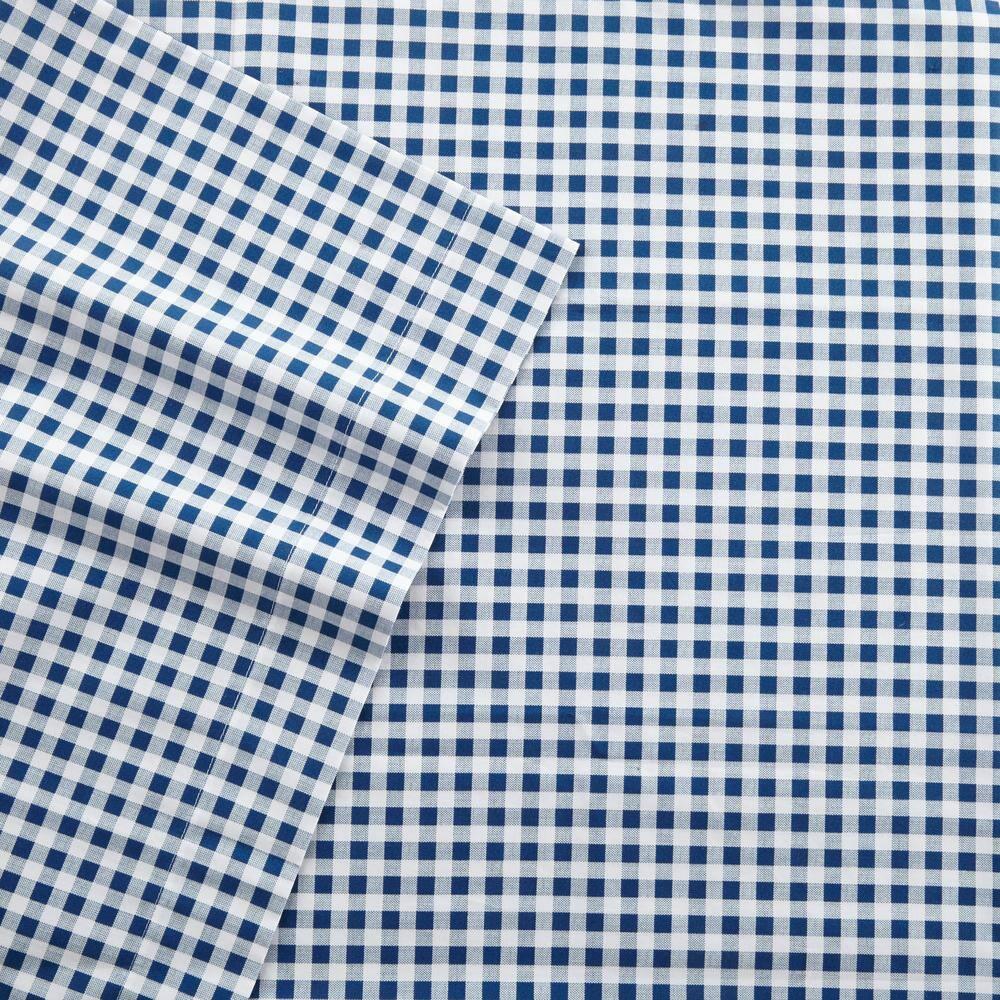 Poppy & Fritz Gingham Plaid Cotton Blue 4 Piece Sheet Set-Full