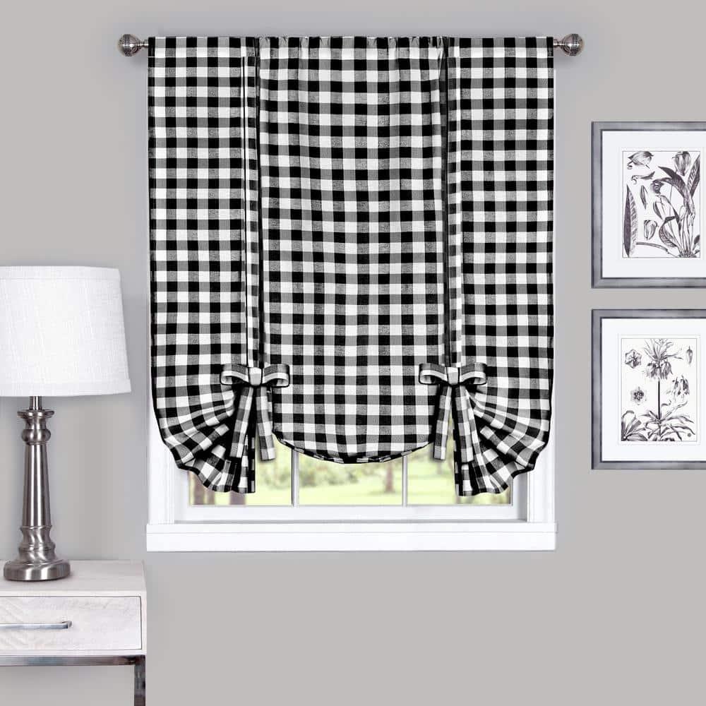 Buffalo Black Plaid Modern Window Curtain Panel : 42" x 63" Tie Up Shade - Single