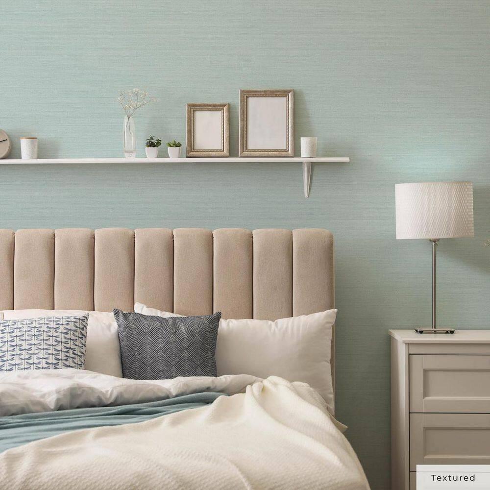 Tempaper & Co.® Faux Horizontal Grasscloth Removable Peel and Stick Wallpaper, Textured Seaglass, 28 sq. ft.: Vinyl, Prepasted