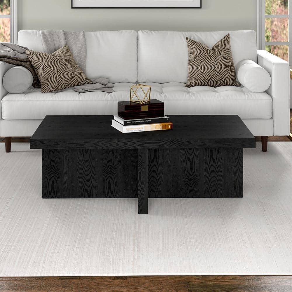 Evelyn and Zoe Elna Contemporary Wide Rectangular Wood Coffee Table, Black Grain