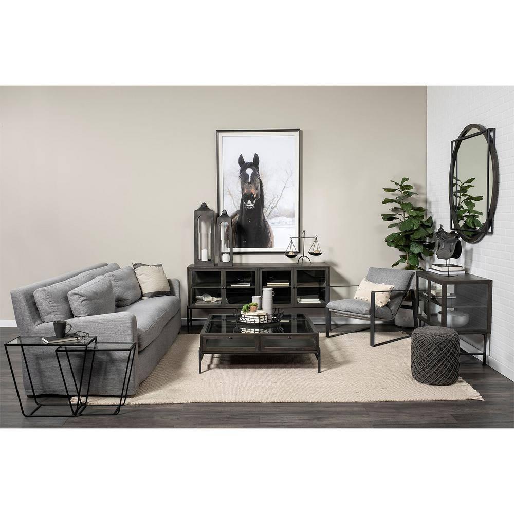 Gray Fabric and Black Iron Slipper Accent Chair
