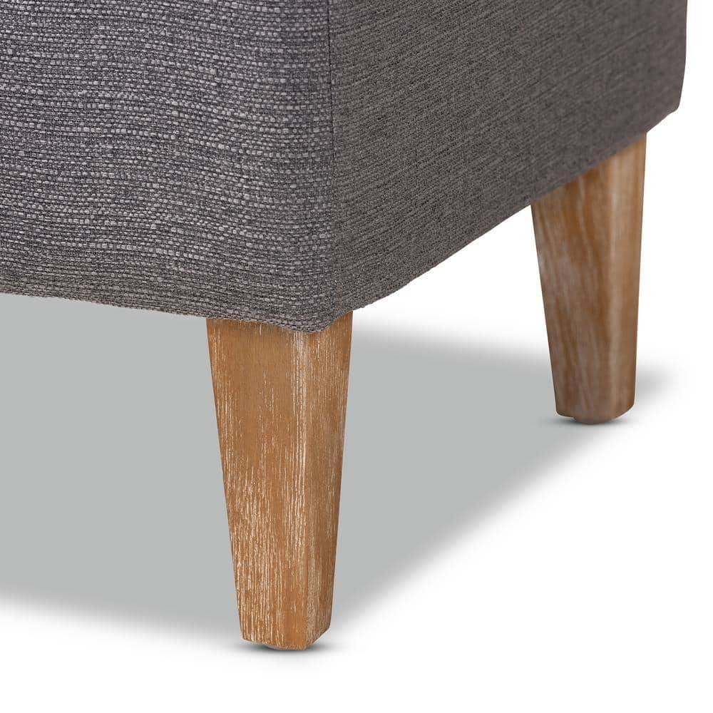Perret Modern and Contemporary Gray Linen Fabric Upholstered Oak Brown Finished Wood Bench