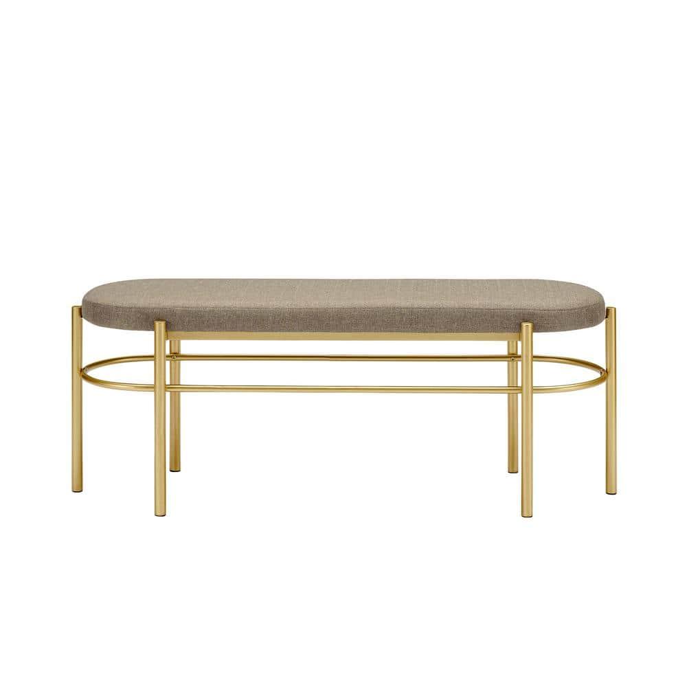 Walker Edison Glam Cushioned Bench, Taupe / Gold