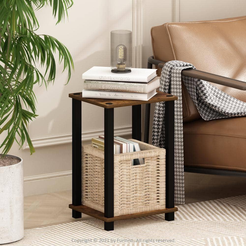 Amber Pine and Black Compact Wood Nightstand