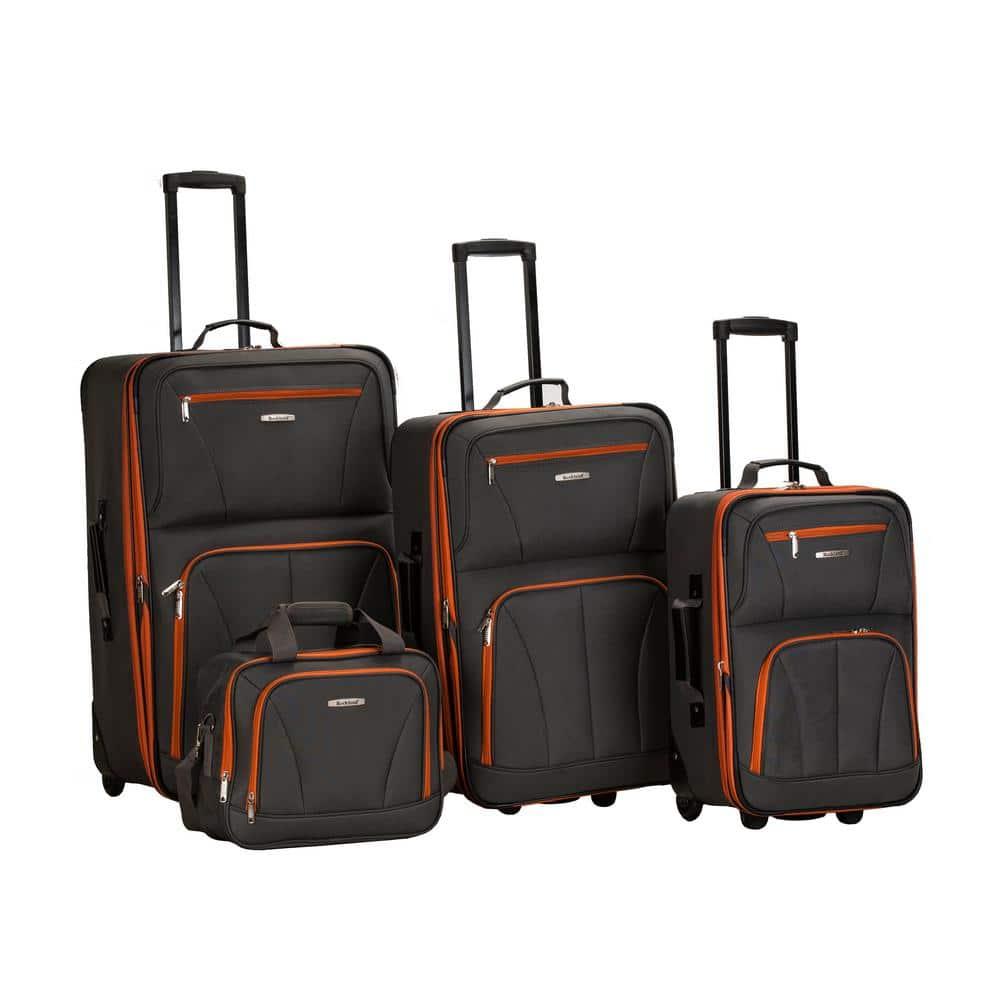 Charcoal Softside 4-Piece Spinner Luggage Set with Orange Trim