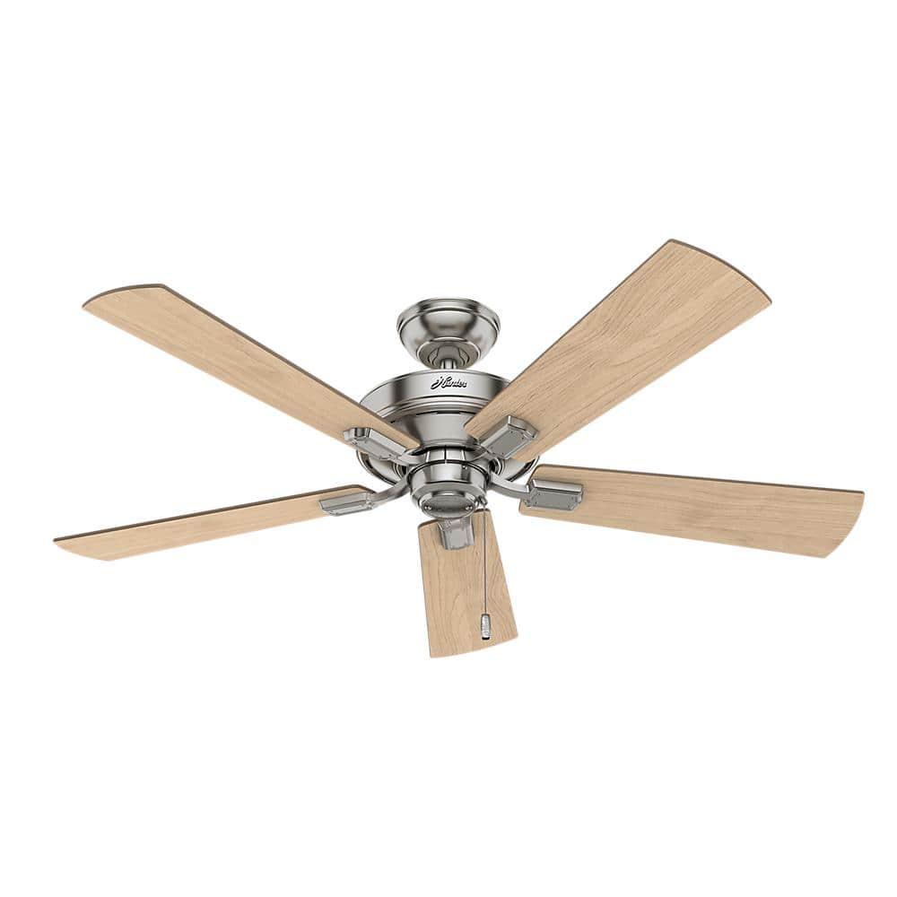 Hunter Fan 52" Crestfield Ceiling Fan (Includes LED Light Bulb) Nickel: 5-Blade, 3-Speed, Reversible Motor, Glass Shades