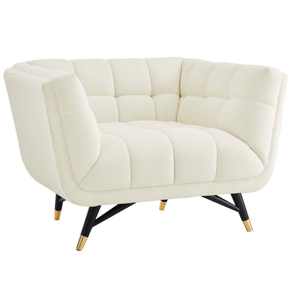 Modway Adept Performance Velvet Accent Armchair in Ivory and Black