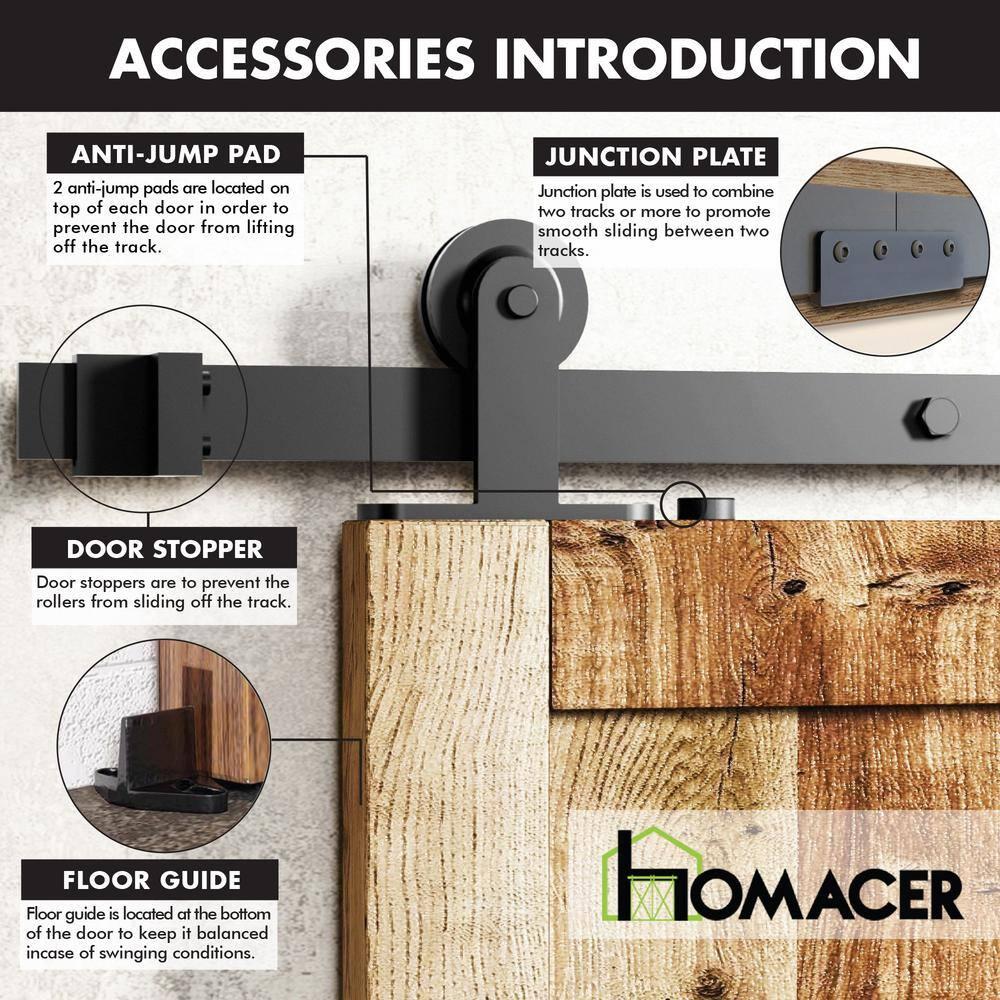 Homacer Black Rustic Sliding Barn Door Hardware Kit, for Two/Double Doors, 14ft Long Flat Track, T-Shape Design Roller, Heavy Duty, for Interior & Exterior Use