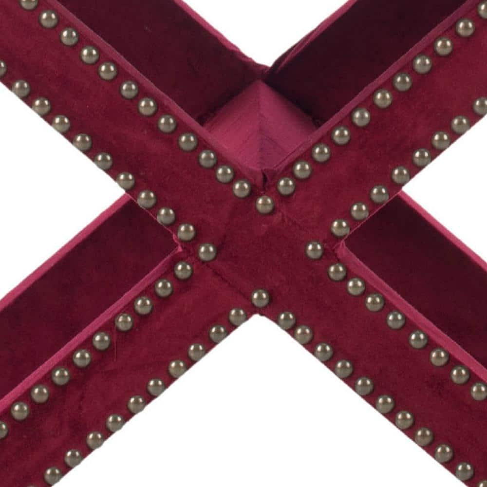 Palmer Ottoman with Brass Nail Heads - Red Velvet - Safavieh