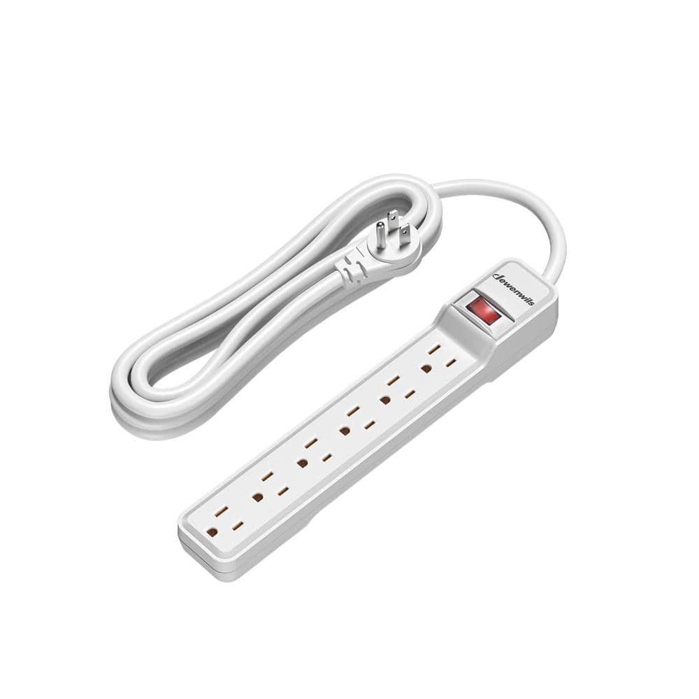 DEWENWILS 6-Outlet Power Strip Surge Protector, 15ft. Extra Long Extension Cord, 500 Joules, Flat Plug, White