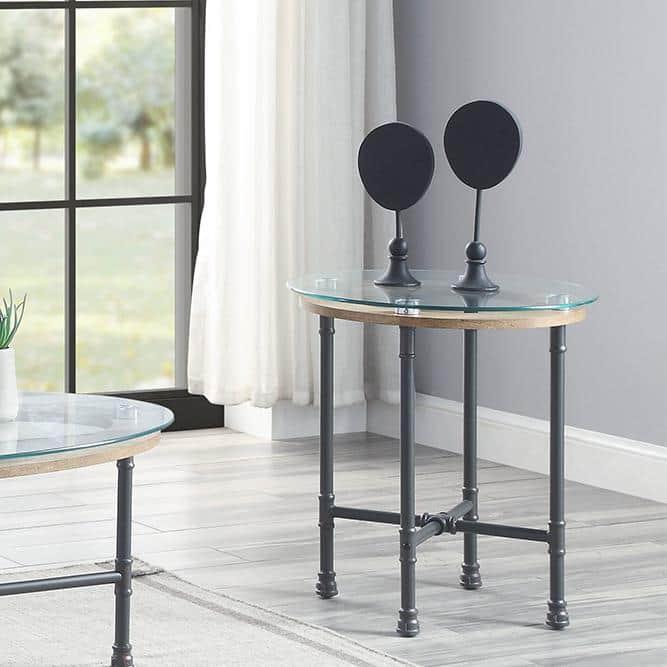 Williston Forge Brantley Industrial 22"Dia Round End Table in Clear & Sandy Gray