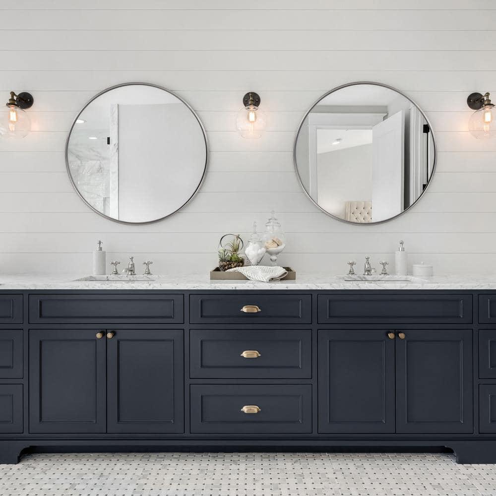Howard Elliott 30" Round Stainless Steel Framed Vanity Mirror Brushed Silver
