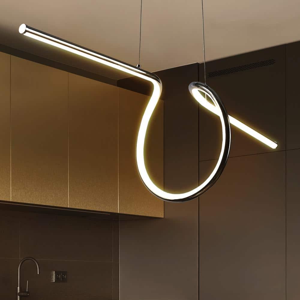 JONATHAN Y Ali 34.5" Dimmable Adjustable Integrated LED Metal Linear Pendant, Chrome