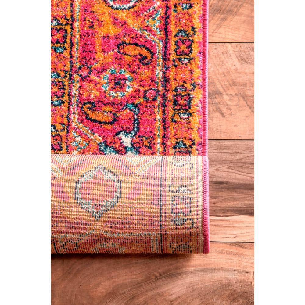 Vonda Pink and Orange Synthetic Round Area Rug, 5' Diameter