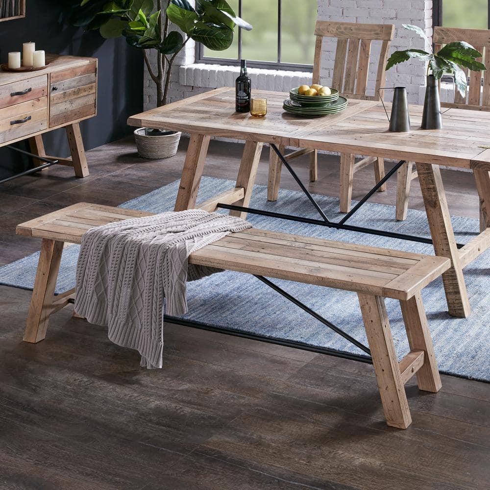 Ink+Ivy Sonoma Dining Bench Natural: Mid-Century Modern Pine & Metal Frame, Seats 2, 400lb Capacity