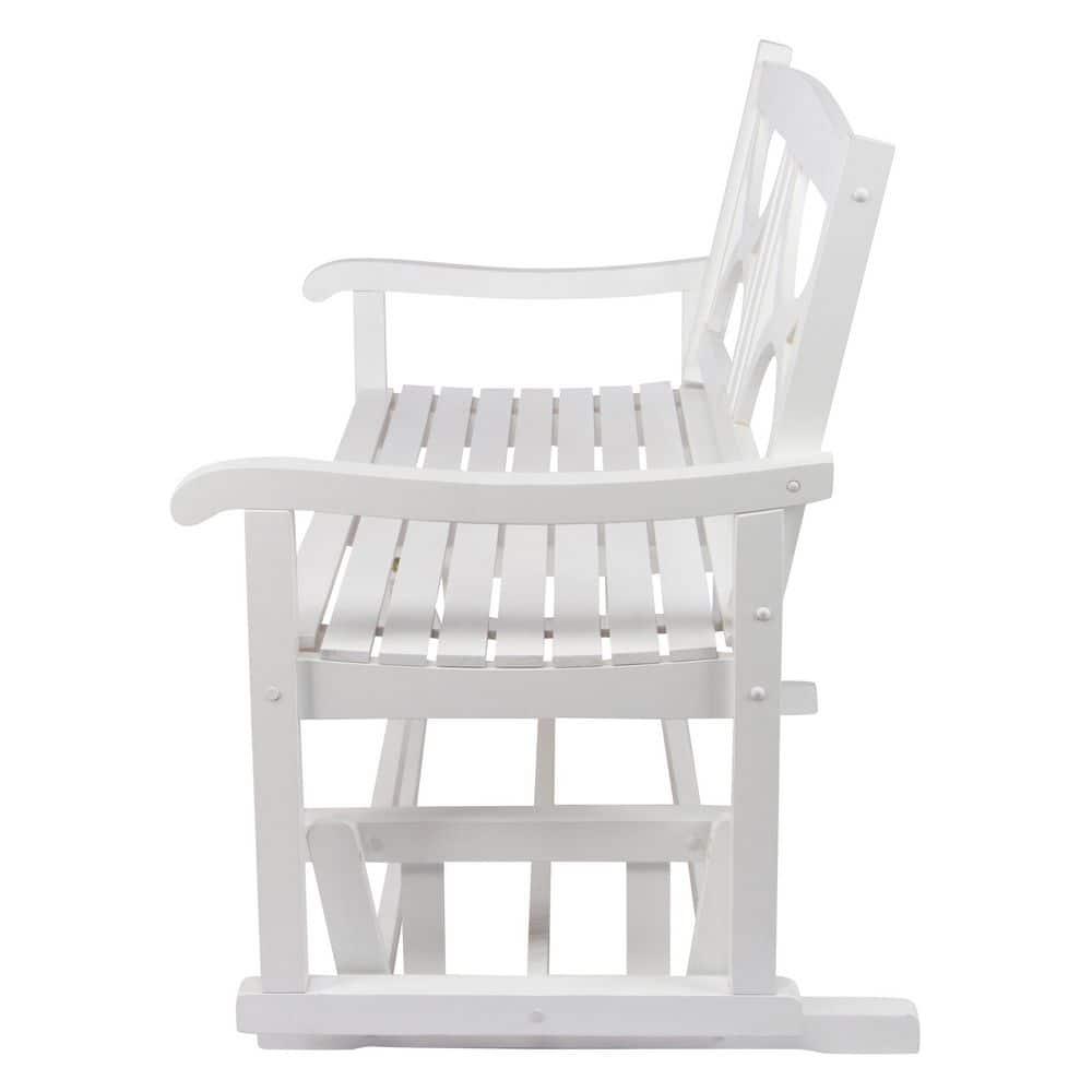 Shine Company Traditional Hardwood Patio Porch Glider Bench in White