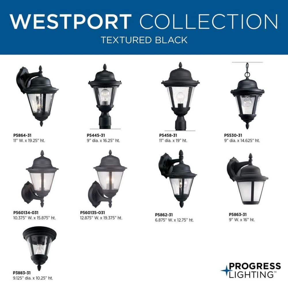 Progress Lighting Westport 1-Light Outdoor Post Lantern in Antique Bronze with Seeded Glass Shade
