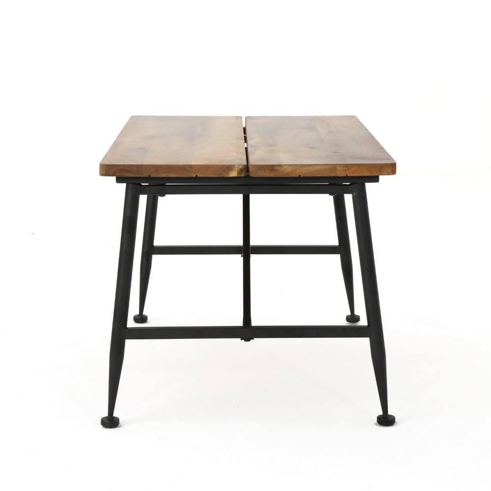 Benjara Cala Outdoor Coffee Table, 36 Inch Brown Acacia Wood, Black Metal