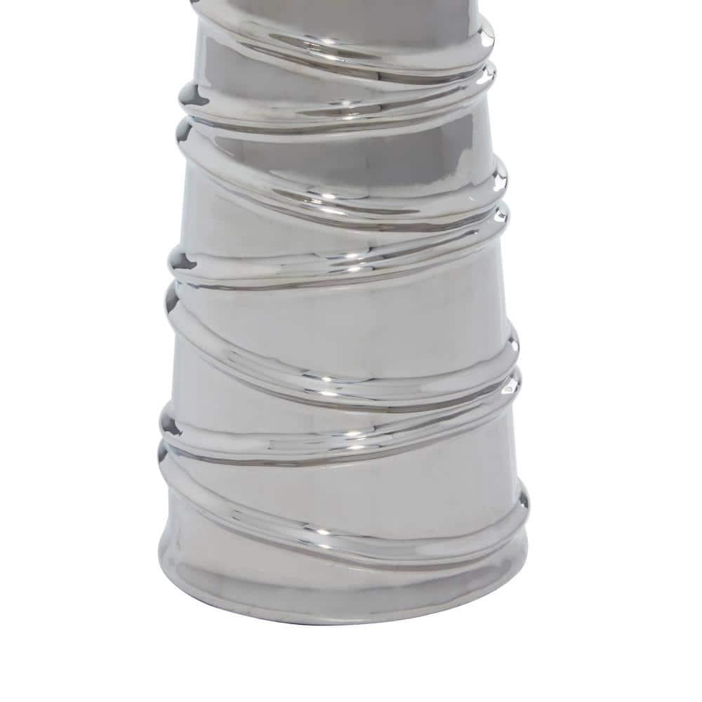 Mercer41 Ceramic Abstract Wrapped Decorative Silver Candle Holder Set