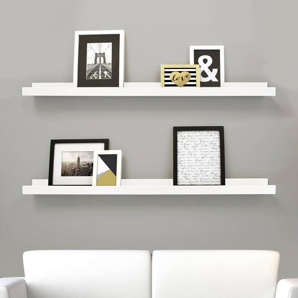 kieragrace KG Modern  Edge Frame Ledge  Set of 2 White Engineered Wood