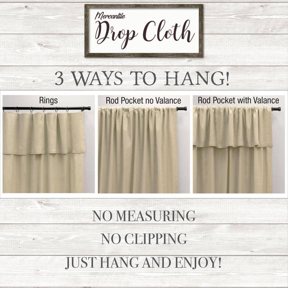 Mercantile Drop Cloth Light Filtering Ring Top Tab Farmhouse Curtain Panel with Valance White 63 Inches