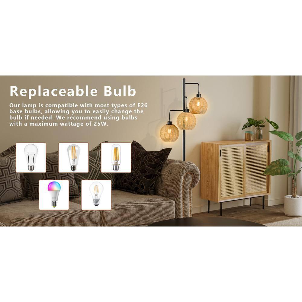 Maxax Boho Rattan Floor Lamp, 71.5 Inch Floor Lamp with Caged Shades, Coastal Floor Lamp 3 Light Bohemian Floor Lamps Standing Lamps for Living Room Bedroom Office