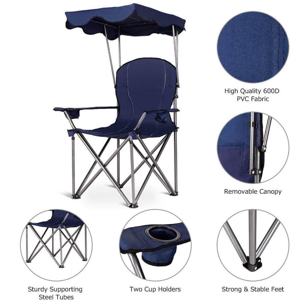 Topcobe Portable Folding Beach Canopy Chair with Cup Holders, Camping Chairs with Canopy, Blue