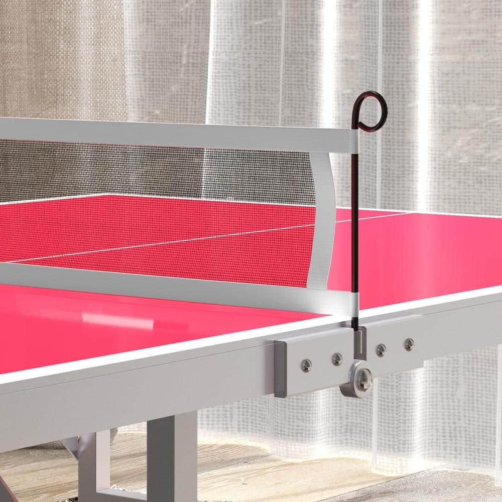 Soozier Mini Ping Pong Table Set for Outdoor and Indoor, Foldable Table Tennis Table with Net, 2 Paddles, 3 Balls, Easy Assembly, Red
