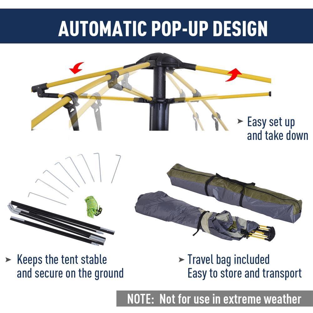 Outsunny Camping Tents 4 Person Pop Up Tent Quick Setup Automatic Hydraulic Family Travel Tent w/ Windows, Doors Carry Bag Included, Blue