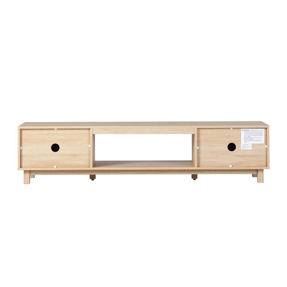 Walker Edison Mid-Century Modern Reeded 2-Door TV Stand for TVs up to 80”, Coastal Oak