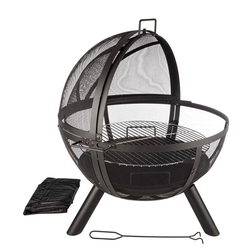 Sunnydaze Outdoor Portable Camping or Backyard Flaming Sphere Ball Fire Pit with Built-In Spark Screen - 30" - Black