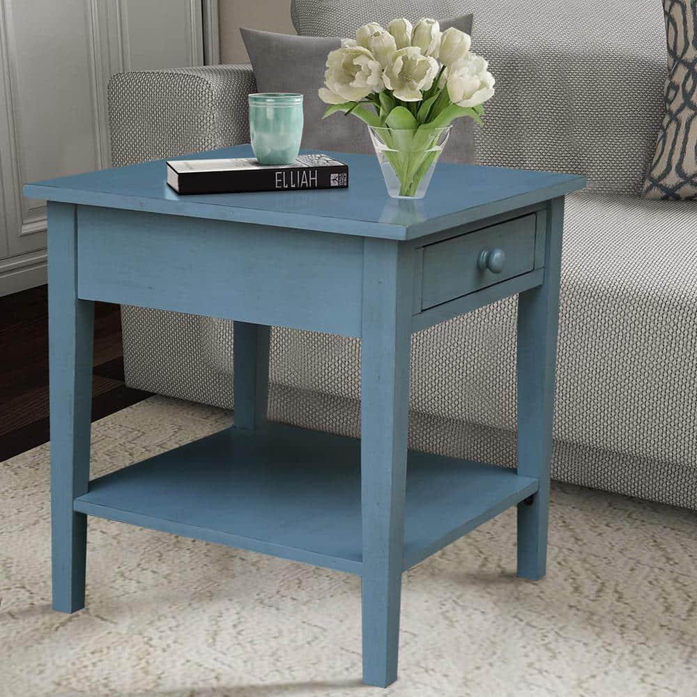 International Concepts Spencer End Table Antique Ocean Blue: Hardwood Frame, 25" High, Square Shape, Spot Clean